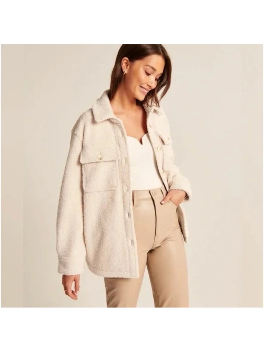 Abercrombie & Fitch Cream Sherpa jacket women size M